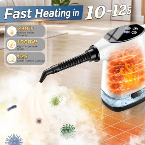 Handheld Steam Cleaner, Portable Steamer for Cleaning with 18PCS Accessories, 12s Fast Heating, Pressurized Steam Cleaner for Home, Kitchen, Bathroom, Car Detailing, Window, and Clothes, White - Thumbnail 3