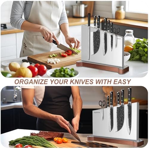 Nanbone Magnetic Knife Block Without Knives Large Double Side Magnetic Knife Holder Stand with Strong Magnet, Stainless Steel Knife Storage Organizer for Kitchen Counter Knife Rack Three Magnet Strip - Thumbnail 5