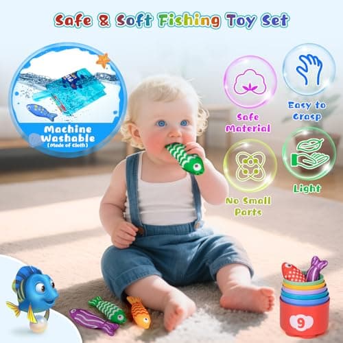 MPQMPQ Montessori Baby Toys, Fishing Game with Stacking Cups & Mat, Educational Baby Toys for Learing Number Counting & Color Sorting, Birthday Gift for Toddler Boy Girl 18 Months+ - Thumbnail 3