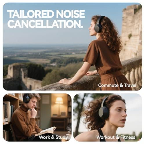 SunoFi Hybrid Active Noise Cancelling Headphones, Wireless Over Ear Bluetooth Headphones with Mic, 60H Playtime, Hi-Res Audio, Deep Bass, Foldable Comfort Fit Ear Cups for Travel, Office, Home (Black) - Thumbnail 5