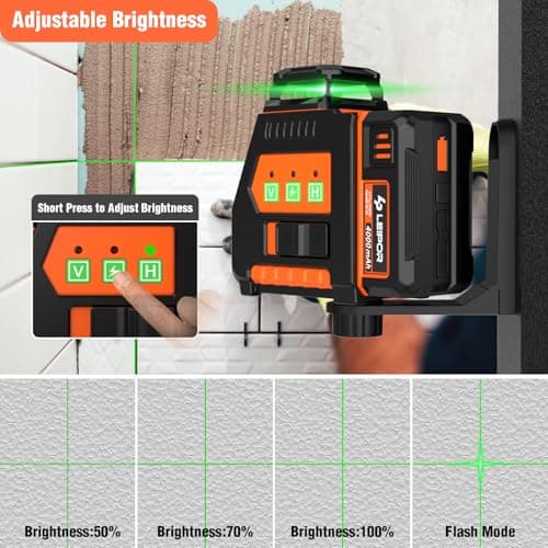 360° Laser Level with Tripod, LP LEIPOR Self Leveling Laser Level with Pulse Mode, 3 Brightness Levels Rechargeable Li-ion Battery Green Line Laser Leveler Tool for DIY Indoor Project - Thumbnail 5