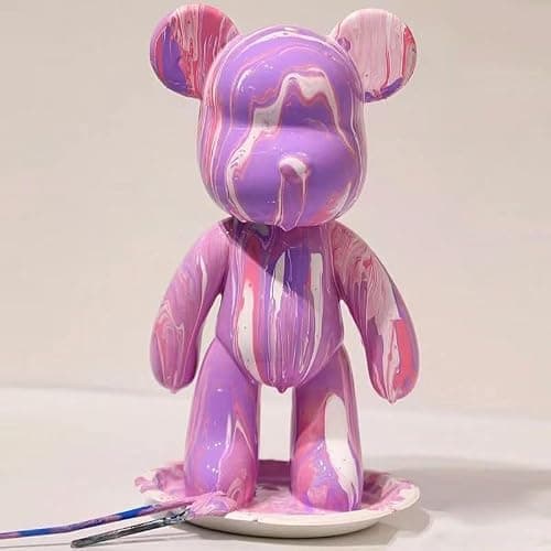 Coniuty DIY (Pink+White+Violet, 9 Inch) Fluid Bear + Bear Keychain Figure Paint Set for Creative Graffiti Art Multicolor Painting - Thumbnail 6