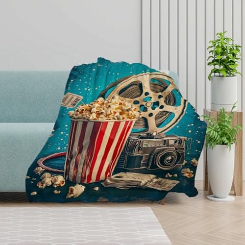 keepitcozi Movie Popcorn Throw Blanket for Adult Kids, Movie Theater Cinema Gifts Blanket Home Room Decor for Women Men, Flannel Soft Blanket for Bed Couch 50"x60" - Thumbnail 4