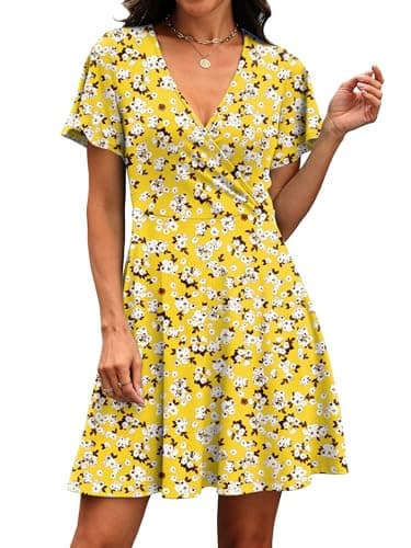 RUMIA Yellow Dress Women Wrap V Neck Formal Dresses for Wedding Guest Swing Graduation Dress Easter Sundresses XXL - Thumbnail 3