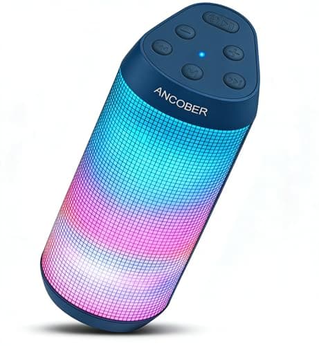 ANCOBER Bluetooth Speaker, Portable Wireless Speaker with HD Crystal Stereo Sound, LED Lights, IPX4 Waterproof, TWS Pairing, BT5.3, Electronics Gadget for Home/Party/Outdoor/Camping, Gifts (Jeansblue)