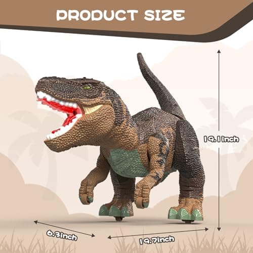JOYBLI Large Dinosaur Toys for Kids 3-9, Big Dinosaur Tyrannosaurus rex Figure Toy Belly Storage, Gliding Wheels, Lights Sounds & Mist Spray – T-Rex That eats Toy for Boys Gift.. (Dark Blue) (Brown) - Thumbnail 2
