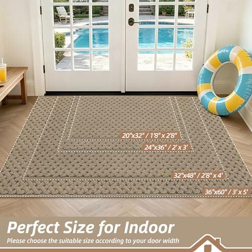 BEQHAUSE Dirt Trapper Door Mat Non-Slip Entryway Rugs Stain Resistant Absorbent Dog Doormats Woven-Look Washable Welcome Floor Doormat for Front Back Door, Dirty Wet Shoes & Paws, 24" x 36", Beige - Thumbnail 2