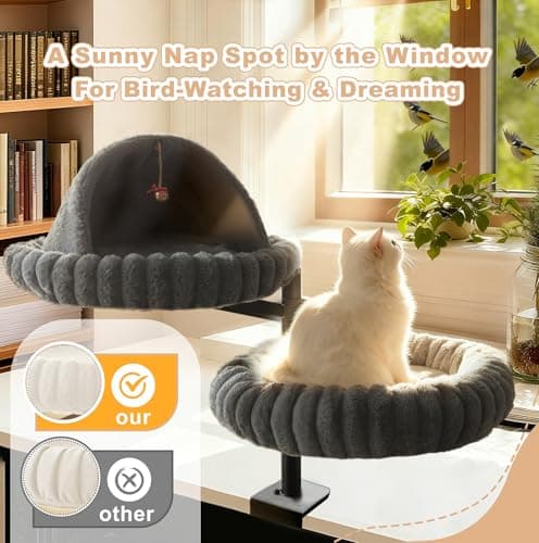 Dogpals 2-in-1 Cat Desk Bed: 360° Rotating & Height Adjustable Cat Tree with Semi-Enclosed & Open Layers, No-Drill Clamp for Desk up to 1.18" Thick, Supports 9lbs for Office, Grey - Thumbnail 5