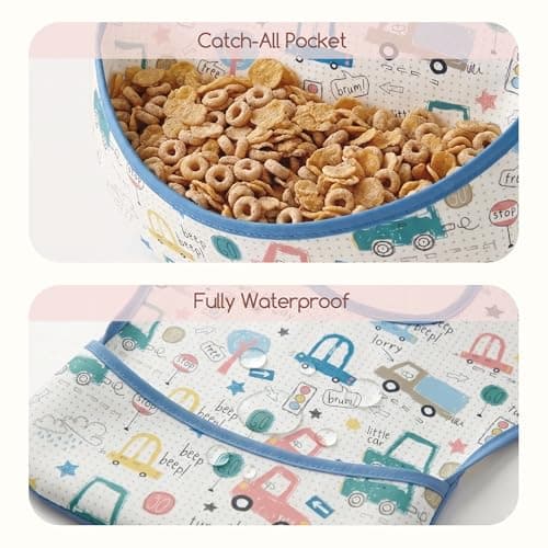 CIVARUA KIDS 3-Pack Baby Feeding Bibs | Waterproof Stain-Resistant 3D Food Catcher, Soft Lightweight Design for Baby-Led Weaning, Infants & Toddlers 3-24 Months Digger Dinosaur - Thumbnail 4