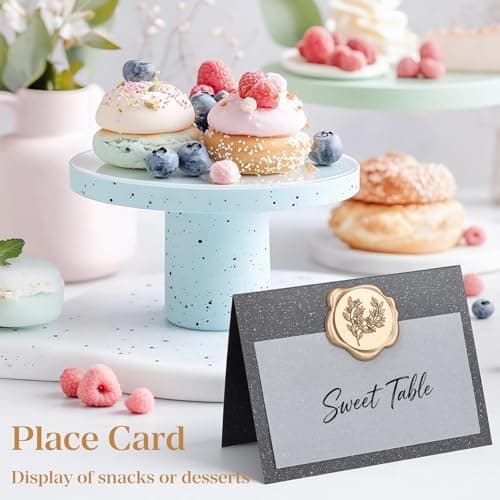 LITTOBEBE 50 Pcs Premium Place Cards, Small Table Cards with Antique Gold Rose Wax Seal Sticker, 4“ x 3“ Tent Card, Escort Cards, Name Card, Wedding, Dinner Parties, Seating Card (Pearlescent Black) - Thumbnail 6