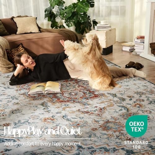 Voyantek 5x7 Area Rugs for Living Room,Ultra Soft Faux Wool Rugs for Bedroom,Dining Room,Non-Slip Backing Washable Rugs,Stain Resistant Home Decor Rug (Red, 5' x 7') - Thumbnail 5
