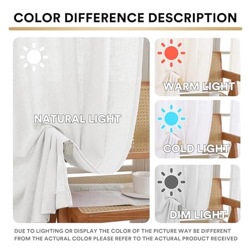 PrinceDeco Linen Curtains with Attached Valance for Living Room 95 inch Length 2 Panels Set,Light Filtering Farmhouse Curtains for Bedroom Privacy Window Treatment Not See Through,W52 x L95, White - Thumbnail 6