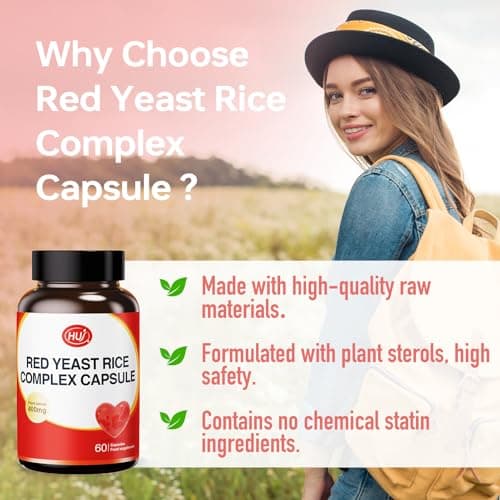 HUJ Red Yeast Rice Complex Capsule - Contains Red Yeast Rice Powder, Plant Sterols & Vitamin K2 - Maintain Healthy Cholesterol Levels and Supports Cardiovascular Health - 60 Capsules - Thumbnail 4