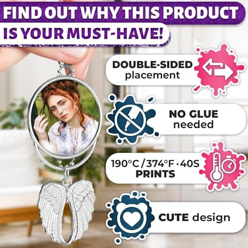 12 Pcs Angel Wings Sublimation Blanks – Double-Sided Sublimation Memorial Blanks | Holds 1.6" Round Photo – Aesthetic Design, Easy Print | DIY Keepsake & Gift Giving | Graduation Tassel Photo Charm - Thumbnail 4