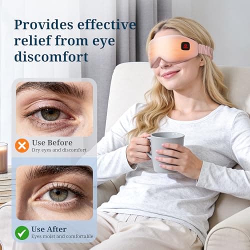 100% Silk Wireless Heated Eye Mask with Cooling, Relieves Dry Eye Syndrome and Puffy, Reduces Dark Circles, Adjustable Velcro Design and Washable Cover, Suitable for Travel & Gifts-Pink. - Thumbnail 6