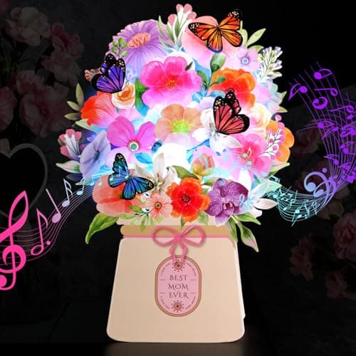 LIGHTS & MUSIC Mothers Day Pop Up Card, Orchid, Lily and Butterflies, 10 Inch Life Sized Forever Flower Bouquet Mother’s Day Cards from Daughter, Son, Husband, Gifts Cards for Mom Wife Grandma - Thumbnail 2