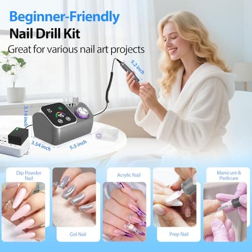 PYVOLA Professional Electric Nail Drill E-File Machine - 45,000 RPM Corded Nail Drills Kit with Low Noise & LED Display for Shaping, Removing & Polishing Acrylic Gel Nails for Salon Home - Thumbnail 6