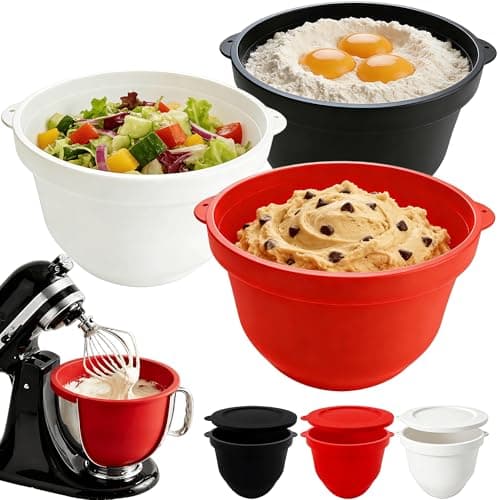 5 Qt Silicone Bowl Insert for KitchenAid Mixer, 3-Pack Kitchen aid Bowl Liners with Lids Odour-Free, Heat-Resistant, Quick Replacement, Food Grade Reusable Mixing Bowl Inserts (Black/Red/White) - Image 1