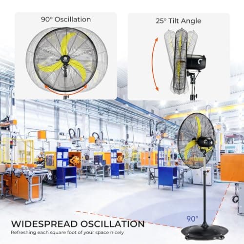 FUGOO 30'' Oscillating Pedestal Fan With Remote Control,BLDC Motor, Large Air Flow range From 3200CFM to 8800CFM, 4-Speed Heavy Duty Industrial Fans for Factory, Commercial, Garage, Warehouse,Shop - Thumbnail 5