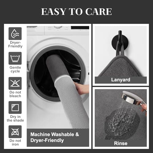 MontVoo Quick Dry Bath Mat 24"x35", Super Absorbent Bathroom Rug, 3D Honeycomb Mesh Base Non Slip Bath Mats for Bathroom, Dryer-Friendly & Washable Durable Bath Rug for Shower, Sink, Darkgrey - Thumbnail 5