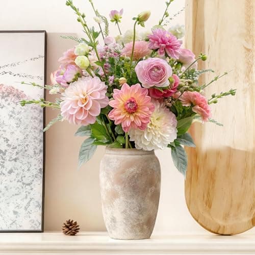 Rustic Ceramic Vase, 8.2 Inch Terracotta Rustic Vase, Farmhouse Decorative Vase Boho Decor, Christmas Decorative Vintage Flower Vase Home Decor, Living Room, Entryway, Holiday Wedding New Year Gifts - Image 1