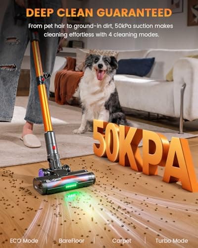 AlloyMove Cordless Vacuum Cleaner, 550W 50KPA 80Mins Self-Standing Cordless Vacuum for Home, With Wall Mount Charging/LED Display/Anti-Tangle Brush Stick Vacuum for Carpet/Pet Hair/Hardwood Floor, A05 - Thumbnail 2