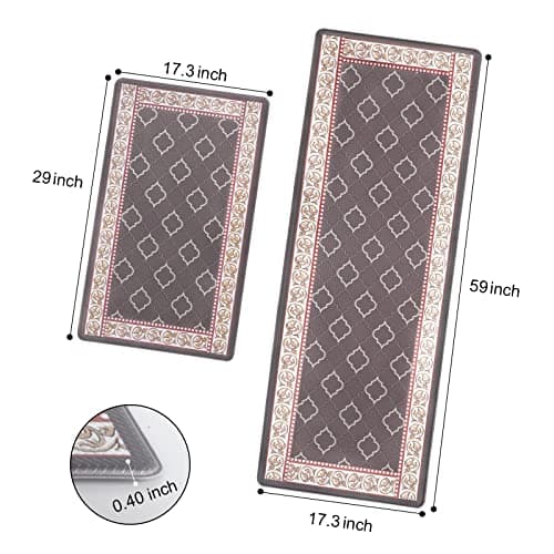 ROTTOGOON Kitchen Floor Mat Set of 2, Cushioned Anti Fatigue Kitchen Mat 17"x59"+17"x29", Non-Slip Waterproof Kitchen Rug, Premium PVC Comfort Kitchen Mats and Rugs for Kitchen, Office, Home, Laundry - Thumbnail 2