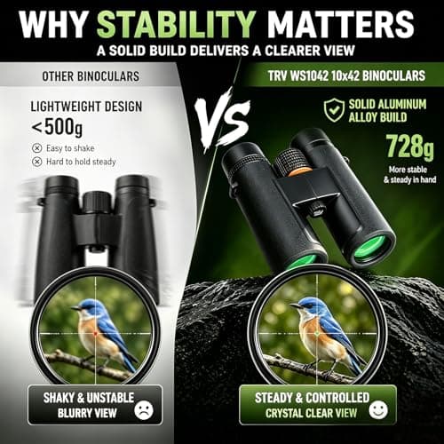 TRV 10x42 Binoculars for Adults High Powered - Waterproof Fogproof BAK4 Prism, with Phone Adapter for Bird Watching, Hunting, Travel - Thumbnail 6