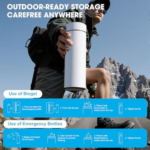 TSA Approved Insulin Cooler Travel Case, 60H Digital Display Diabetes Medication Cooler, Portable Refrigerated Medicine Case with Thermometer & Biogel Ice Pack (White) - Thumbnail 3