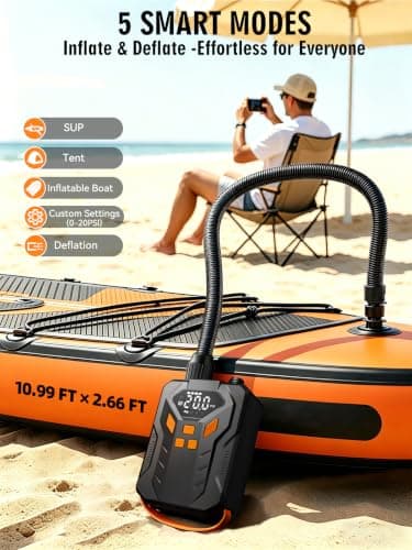 JivDaw Electric Paddle Board Pump, High Pressure 20 PSI Rechargeable SUP Pump with Intelligent Dual-Stage Inflation & Deflation, Auto-Off for Surfing Kites, Tents, Boats and Stand Up Paddle Boards - Thumbnail 2
