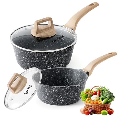 Sauce Pan Set with Lids,Nonstick Small Cooking Pots 1.5Qt&3Qt,Lightweight Non Stick Pots with Glass Lids for Fast Heating,Induction Compatible - Image 1