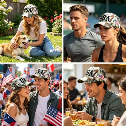 LELVK 4th of July Accessories USA Hats for Women Men, Embroidered Cotton American Flag Baseball Cap for Golf Travel Daily Wear - Thumbnail 2