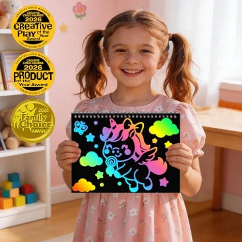 ZMLM Scratch Paper Art-Crafts Gift: 2 Pack Rainbow Notebooks Supplies Toys for 3 4 5 6 7 8 9 10 Years Old Girls and Boys Kids Easter Gifts Christmas Birthday Party Games Unicorns - Thumbnail 2