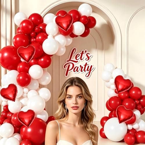 Red White Balloon Garland Arch Kit, 160Pcs Red and White Balloons with Heart Foil Balloons for Romantic Wedding Birthday Party Bridal Shower Valentines Day Decorations - Thumbnail 5
