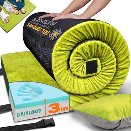 GAIALOOP 3 Inch Memory Foam Camping Mattress, Dual Layer Thick Sleeping Camp Pad for Car Tent Cot, Roll-Up Portable Glamping Floor Bed for Guests Sleepover[Queen: 80 * 60 * 3"]