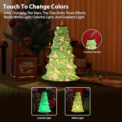 ZBOLE 12-inch Vertical Christmas Tree Lamp,Christmas Decorations with RGB Lights, 1200mAh Battery-OperatedColor Changing Touch Star, Portable Desktop Decor for Office, Home, (Walnut) - Thumbnail 6