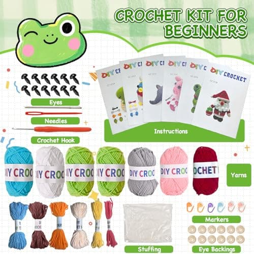 Alutaba 6Pcs Crochet Kit for Beginners, Crochet Animal Kits for Adults with Step by Step Videos Tutorials, Knitting Kit for Crochet Lovers Great Birthday Holiday Gift, DIY Handmade Gifts - Thumbnail 2