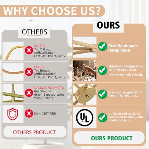 PENACINY 39”Inch Boho Rattan Chandelier 6-Lights Rustic Industrial, Adjustable Hand-Woven Pendant Lighting Fixtures for Dining Room, Bedroom,Living Room, UL Listed, E26Base - Thumbnail 4