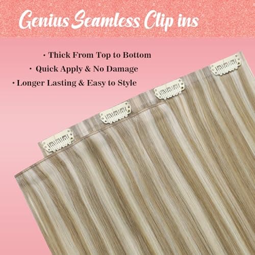 Ve Sunny Genius Hair Extensions Clip in Human Hair Dark Blonde Highlights Golden Blonde Hair Extensions Real Human Hair Seamless Invisible Remy Clip in Extensions 7pcs 18 inch 120g - Thumbnail 6