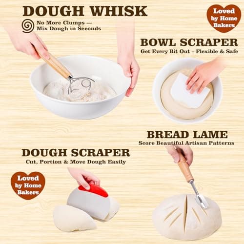Complete Sourdough Starter Kit, 9 Inch Bread Proofing Basket, 24 Oz Sourdough Starter Jar Kit, Sourdough Bread Baking Supplies, Sour Dough Starter Kits for Beginners Home Bakers Wife Mom - Thumbnail 6