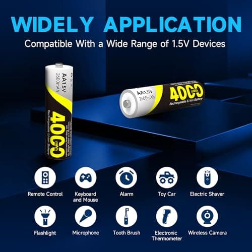 Newsellpo Rechargeable AA Lithium Batteries 8 Pack with Charger, 1.5V 4000mWh High Capacity Li-ion Double A Battery 2000 Cycle Long-Lasting Multiple Charging Protections Blink Batteries - Thumbnail 5