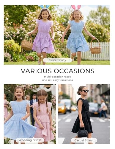 GRACE KARIN Girls Sleeveless Summer Dress, Ruffle Tiered Easter Spring Party Dresses for Little Kids Size 7,Lilac Purple - Thumbnail 2
