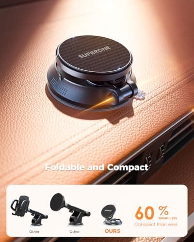 SUPERONE for MagSafe Car Mount Charger, 15W Fast Charging Magnetic Wireless Car Charger [88+LBS Ultra Suction & 2800gf Strong Magnetic] 360° Vacuum Magnetic Phone Holder for iPhone - Thumbnail 6