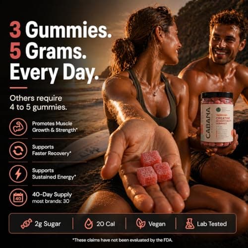 Creatine Monohydrate Gummies 5g - Only 2g Sugar, Made in USA - Sour Watermelon Flavor - Vegan & 3rd Party Tested - Pre & Post Workout Supplement for Women and Men (120 Count, 40 Servings) - Thumbnail 2