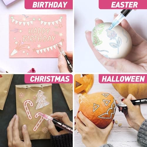 GLOPUS Outline Glitter Markers, Teen Girl Gifts Trendy Stuff, Art Supplies for Kids 6-8 9-12, Crafts for Girls 8-12, 12 Self Outline Metallic Markers, Gift for 4-12 Year Old Girls Birthday Gift - Thumbnail 3