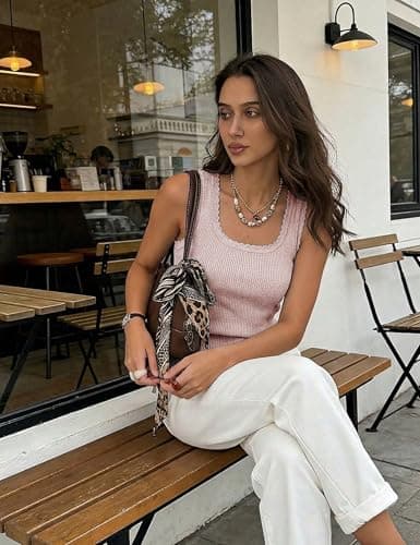 LaGracia Cashmere Tank Tops for Women Sweaters Business Casual Wool Blend Scoop Neck Sleeveless Vest for Women Summer Cropped Knit Tops Work Ladies Fall Fashion Tanks Teacher Clothes Light Apricot L - Thumbnail 5