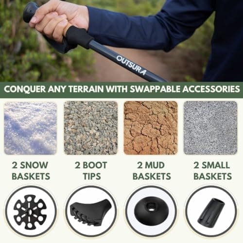 Outsura Trekking Poles for Hiking Collapsible Lightweight Aircraft Graded Aluminum Hiking Poles with Cork Grip & Quick Lock, Pair of 2 Walking Sticks for Seniors Trail & Backpacking - Thumbnail 5