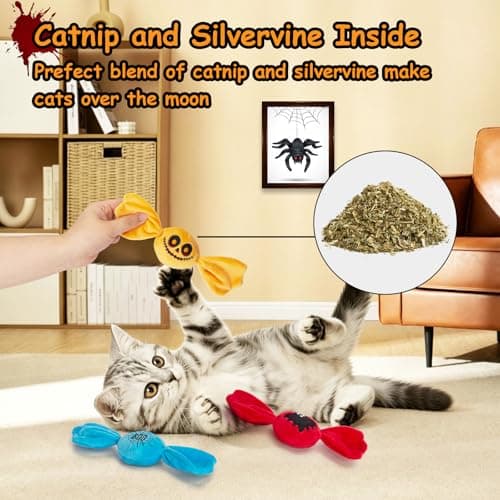 Retro Shaw 3PCS Catnip Kicker Toys for Indoor Cats, Crinkle Plush Candy Cat Toy with Catnip for Bored Kitties, Interactive Kitty Treat Toy for Exercise & Teething, Horror Goth Cat Toy Gift - Thumbnail 3
