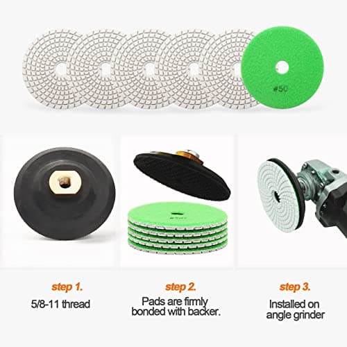 Wet Diamond Polishing Pad Set,BRSCHNITT 6pcs 4 inch #50 for Stone Marble Quartz Granite Sanding Disc Polisher Pads Kit Tools for Wet Grinder Polisher,Countertop Polish,Grinder - Thumbnail 6