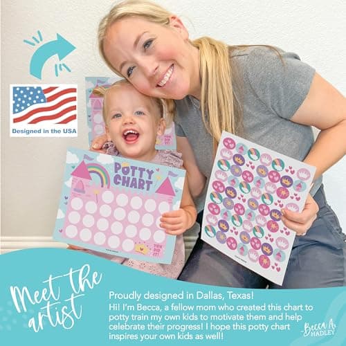 Hadley Designs Potty Training Chart for Toddlers Girls -10 Sticker Potty Chart for Toddlers Girls, 8.5x11" Potty Training Sticker Charts for Toilet Success, Princess Toddler Reward Chart for Kids - Thumbnail 3